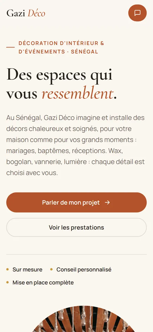 Page d'accueil du site gazideco.com, version mobile