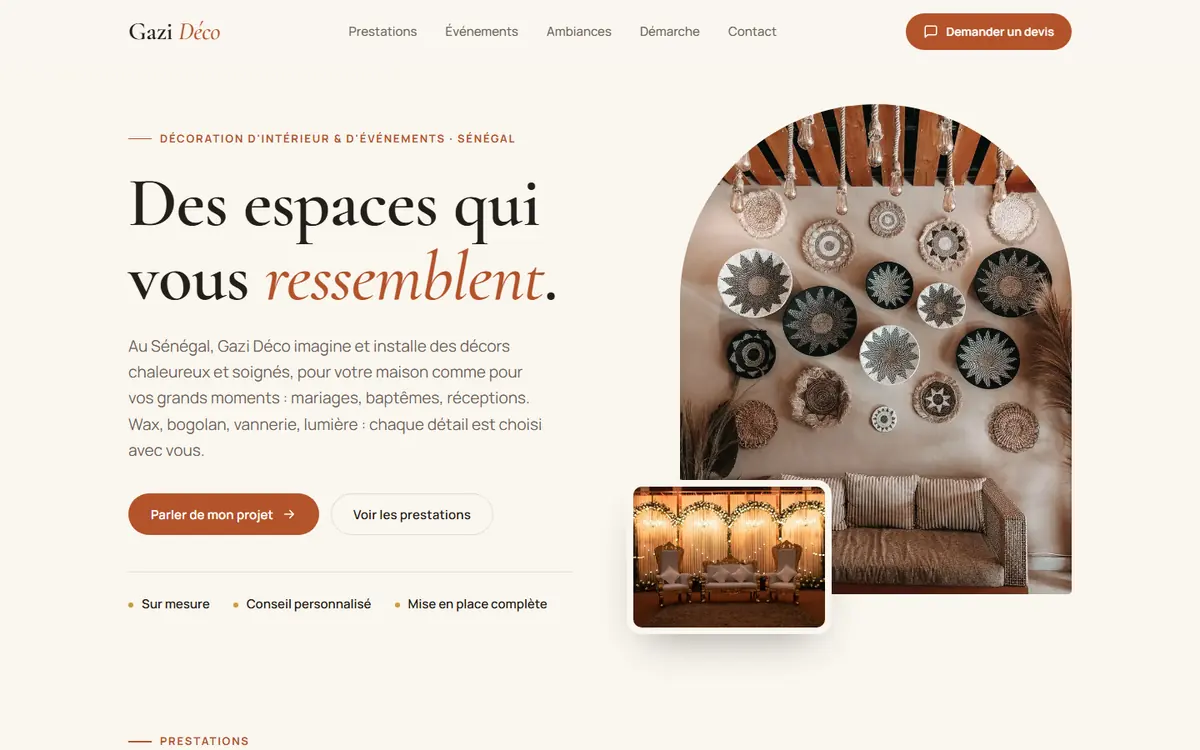 Page d'accueil du site gazideco.com, version ordinateur